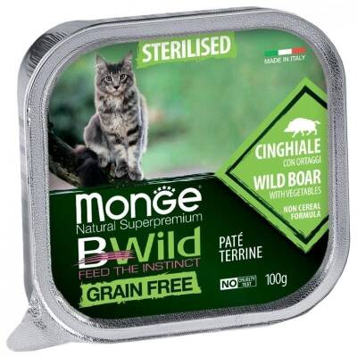 Monge BWILD Cat Pâté Sterilised с диким кабаном, 100 г - MONGE