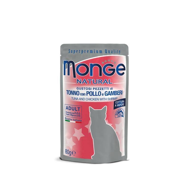 MONGE NATURAL TUNA & CHICKEN AND PRAWNS IN JELLY 80 qr - 1
