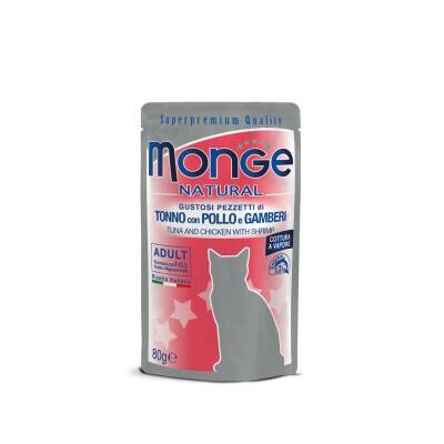 MONGE NATURAL TUNA & CHICKEN AND PRAWNS IN JELLY 80 qr - 